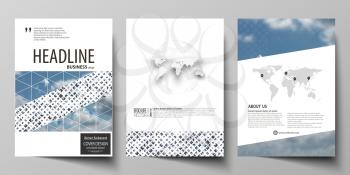 Business templates for brochure, magazine, flyer, booklet or annual report. Cover design template, easy editable vector, abstract flat layout in A4 size. Blue color pattern with rhombuses, abstract de