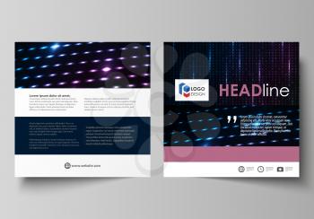 Business templates for square design brochure, magazine, flyer, booklet or annual report. Leaflet cover, abstract flat layout, easy editable vector. Abstract colorful neon dots, dotted technology back