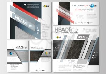 Social media posts set. Business templates. Cover design template, easy editable, abstract flat layouts in popular formats. Abstract 3D construction and polygonal molecules on gray background, scienti