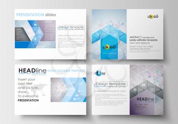 Set of business templates for presentation slides. Easy editable abstract layouts in flat design. Molecule structure on blue background. Science healthcare background, medical vector.