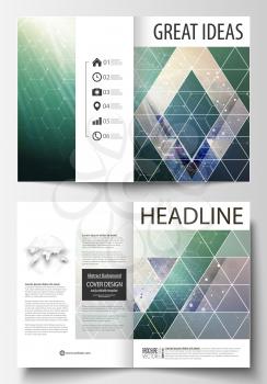 Business templates for bi fold brochure, magazine, flyer, booklet or annual report. Cover design template, easy editable vector, abstract flat layout in A4 size. Chemistry pattern, hexagonal molecule 