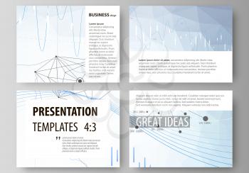Set of business templates for presentation slides. Easy editable abstract vector layouts in flat design. Blue color abstract infographic background in minimalist style made from lines, symbols, charts