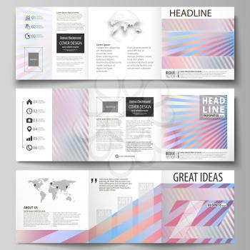 Set of business templates for tri fold square design brochures. Leaflet cover, abstract flat layout, easy editable vector. Sweet pink and blue decoration, pretty romantic design, cute candy background