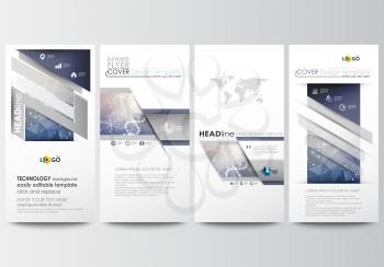 Flyers set, modern banners. Business templates. Cover design template, easy editable, abstract flat layouts. DNA molecule structure on blue background. Scientific research, medical technology.