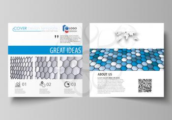 Business templates for square design brochure, magazine, flyer, booklet or annual report. Leaflet cover, abstract flat layout, easy editable vector. Blue and gray color hexagons in perspective. Abstra