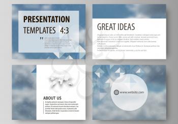 Set of business templates for presentation slides. Easy editable abstract layouts in flat design, vector illustration. Blue color pattern with rhombuses, abstract design geometrical vector background.
