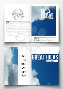 Set of business templates for brochure, magazine, flyer, booklet or annual report. Beautiful blue sky, abstract geometric background with white clouds, leaflet cover, business layout, vector illustrat