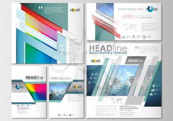 Social media posts set. Business templates. Cover design template, easy editable, abstract flat layouts in popular formats. Abstract triangles, blue triangular background, modern colorful polygonal ve