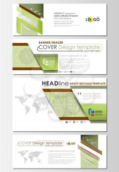 Social media and email headers set, modern banners. Business templates. Easy editable abstract design template, flat layout in popular sizes, vector illustration. Green color background with leaves. S