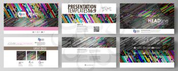 Business templates in HD format for presentation slides. Easy editable abstract vector layouts in flat design. Colorful background made of stripes. Abstract tubes and dots. Glowing multicolored textur
