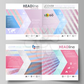 Business templates for square design bi fold brochure, magazine, flyer, booklet or annual report. Leaflet cover, abstract flat layout, easy editable vector. Sweet pink and blue decoration, pretty roma