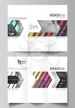 Tri-fold brochure business templates on both sides. Easy editable abstract layout in flat design, vector illustration. Bright color rectangles, colorful design, geometric rectangular shapes forming ab