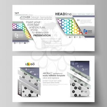 Business templates in HD format for presentation slides. Easy editable abstract vector layouts in flat design. Chemistry pattern, hexagonal design molecule structure, scientific, medical DNA research.