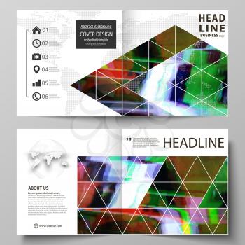 Business templates for square design bi fold brochure, magazine, flyer, booklet or annual report. Leaflet cover, abstract flat layout, easy editable vector. Glitched background made of colorful pixel 