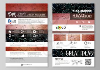 Blog graphic business templates. Page website design template, easy editable abstract vector layout. Chemistry pattern, molecular texture, polygonal molecule structure, cell. Medicine, science, microb