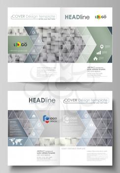 Business templates for bi fold brochure, magazine, flyer, booklet or annual report. Cover design template, easy editable vector, abstract flat layout in A4 size. Pattern made from squares, gray backgr