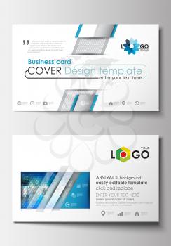 Business card templates. Cover design template, easy editable blank, abstract flat layout. Abstract triangles, blue and gray triangular background, modern colorful polygonal vector.