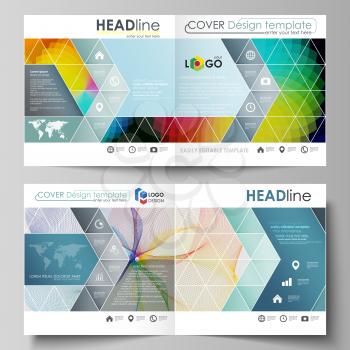 Business templates for square design bi fold brochure, magazine, flyer, booklet or annual report. Leaflet cover, abstract flat layout, easy editable vector. Colorful design with overlapping geometric 