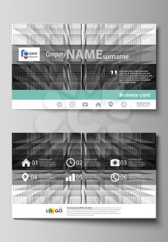 Business card templates. Easy editable layout, abstract vector design template. Abstract infinity background, 3d structure with rectangles forming illusion of depth and perspective.