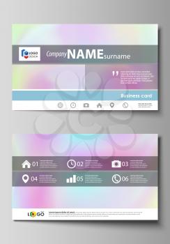 Business card templates. Easy editable layout, abstract vector design template. Hologram, background in pastel colors with holographic effect. Blurred colorful pattern, futuristic surreal texture