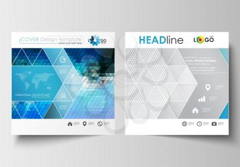 Business templates for square design brochure, magazine, flyer, booklet or annual report. Leaflet cover, abstract flat layout, easy editable blank. Abstract triangles, blue and gray triangular backgro