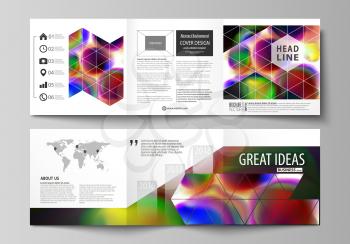 Set of business templates for tri fold brochures. Square design. Leaflet cover, abstract flat layout, easy editable vector. Colorful design background with abstract shapes, bright cell backdrop.