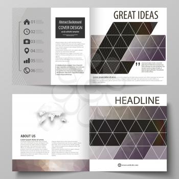 Business templates for square design bi fold brochure, magazine, flyer, booklet or annual report. Leaflet cover, abstract flat layout, easy editable vector. Dark color triangles and colorful circles. 