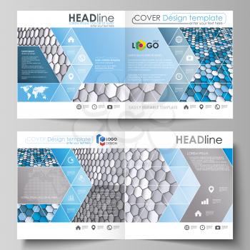 Business templates for square design bi fold brochure, magazine, flyer, booklet or annual report. Leaflet cover, abstract flat layout, easy editable vector. Blue and gray color hexagons in perspective