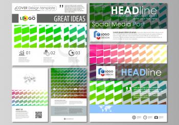 Social media posts set. Business templates. Easy editable abstract flat design template, vector layouts in popular formats. Colorful rectangles, moving dynamic shapes forming abstract polygonal style 