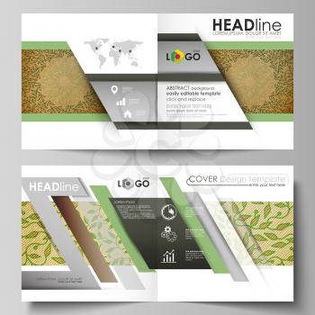 Business templates for square design bi fold brochure, magazine, flyer, booklet or annual report. Leaflet cover, abstract flat layout, easy editable vector. Abstract green color wooden design. Texture