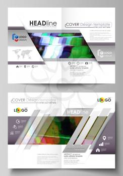Business templates for bi fold brochure, magazine, flyer, booklet or annual report. Cover design template, easy editable vector, abstract flat layout in A4 size. Glitched background made of colorful p