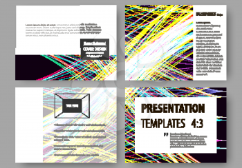 Set of business templates for presentation slides. Easy editable layouts, vector illustration. Abstract waves, lines and curves. Dark color background. Motion design