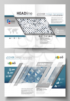Business templates for bi fold brochure, magazine, flyer, booklet or annual report. Cover design template, easy editable vector, abstract flat layout in A4 size. Blue color pattern with rhombuses, abs