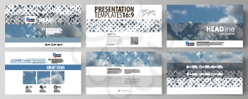 Business templates in HD format for presentation slides. Easy editable abstract layouts in flat design, vector illustration. Blue color pattern with rhombuses, abstract design geometrical vector backg