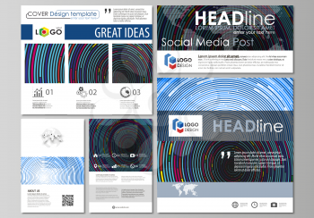 Social media posts set. Business templates. Easy editable abstract flat design template, vector layouts in popular formats. Blue color background in minimalist style made from colorful circles