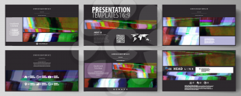 Business templates in HD format for presentation slides. Easy editable abstract vector layouts in flat design. Glitched background made of colorful pixel mosaic. Digital decay, signal error, televisio