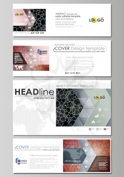 Social media and email headers set, modern banners. Business templates. Easy editable abstract design template, vector layouts in popular sizes. Chemistry pattern, molecular texture, polygonal molecul