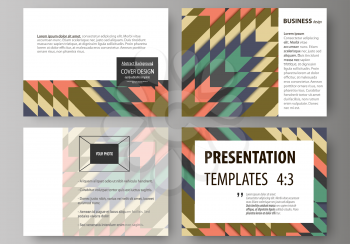 Set of business templates for presentation slides. Easy editable abstract vector layouts in flat design. Tribal pattern, geometrical ornament in ethno syle, ethnic hipster backdrop, vintage fashion ba