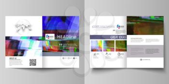 Business templates for bi fold brochure, magazine, flyer, booklet or annual report. Cover design template, easy editable vector, abstract flat layout in A4 size. Glitched background made of colorful p