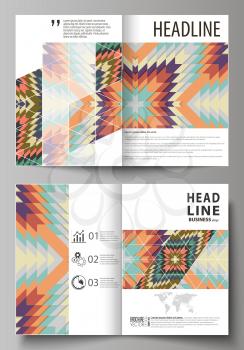 Business templates for bi fold brochure, magazine, flyer, booklet or annual report. Cover design template, easy editable vector, abstract flat layout in A4 size. Tribal pattern, geometrical ornament i
