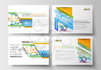Set of business templates for presentation slides. Easy editable abstract layouts in flat design. Abstract triangles, triangular background, modern colorful polygonal vector.