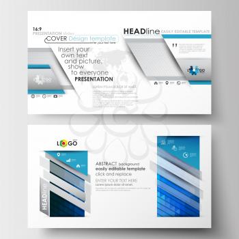 Business templates in HD format for presentation slides. Easy editable abstract layouts in flat design. Abstract triangles, blue and gray triangular background, modern colorful polygonal vector.