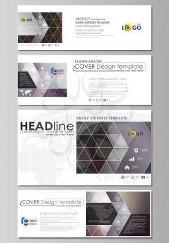 Social media and email headers set, modern banners. Business templates. Easy editable abstract design template, vector layouts in popular sizes. Dark color triangles and colorful circles. Abstract pol