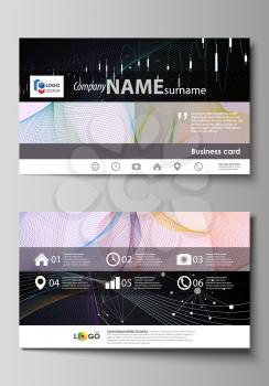 Business card templates. Easy editable layout, abstract vector design template. Colorful abstract infographic background in minimalist style made from lines, symbols, charts, diagrams and other elemen