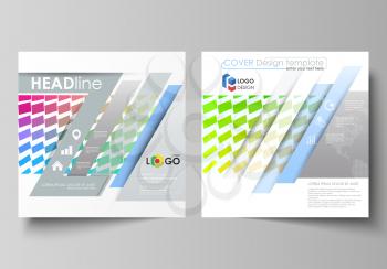 Business templates for square design brochure, magazine, flyer, booklet or annual report. Leaflet cover, abstract flat layout, easy editable vector. Colorful rectangles, moving dynamic shapes forming 