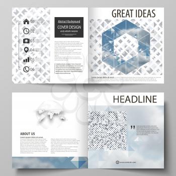 Business templates for square design bi fold brochure, magazine, flyer, booklet or annual report. Leaflet cover, abstract flat layout, easy editable vector. Blue color pattern with rhombuses, abstract