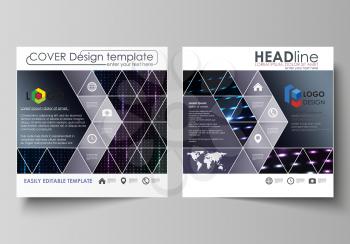 Business templates for square design brochure, magazine, flyer, booklet or annual report. Leaflet cover, abstract flat layout, easy editable vector. Abstract colorful neon dots, dotted technology back