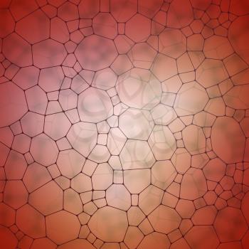 Chemistry pattern, polygonal molecule structure on red background. Medicine, science, microbiology concept, vector illustration