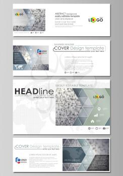 Social media and email headers set, modern banners. Business templates. Easy editable abstract design template, vector layouts in popular sizes. Pattern made from squares, gray background in geometric