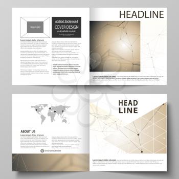 Business templates for square design bi fold brochure, magazine, flyer, booklet or annual report. Leaflet cover, abstract flat layout, easy editable vector. Technology, science, medical concept. Golde